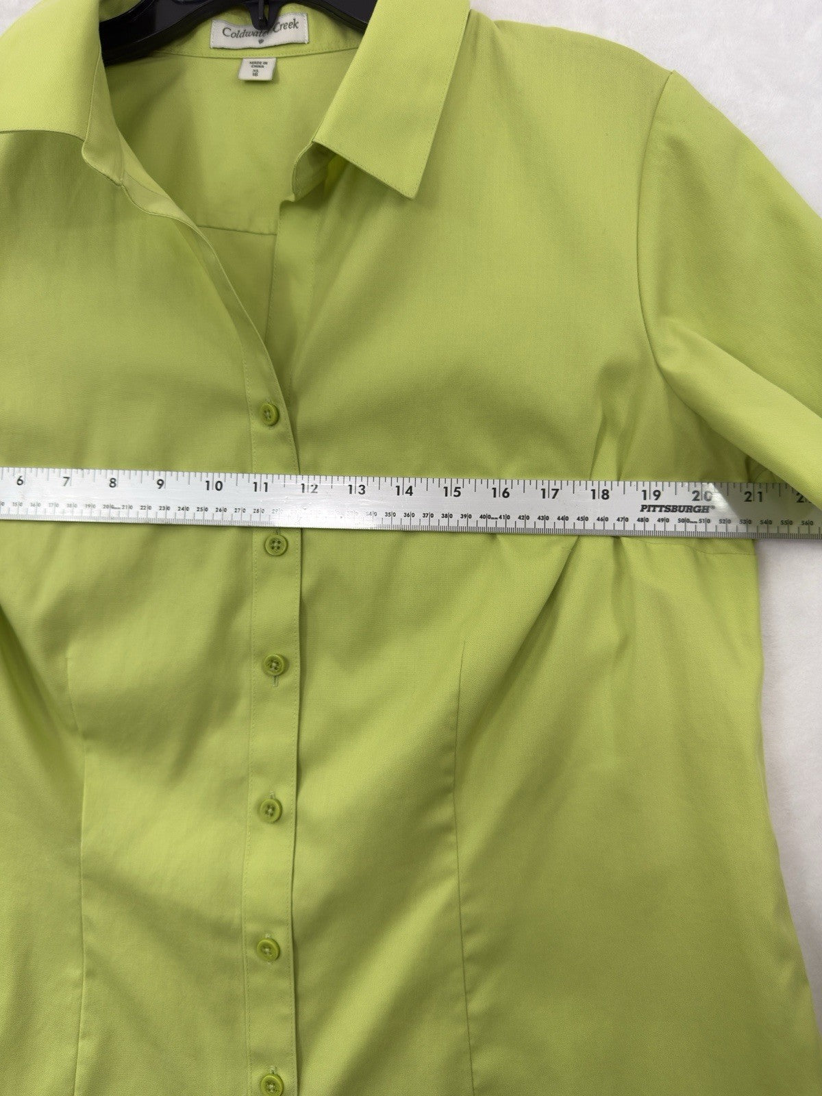 Coldwater Creek Top XL 16 Short Sleeve Button Up Green Womens Cotton