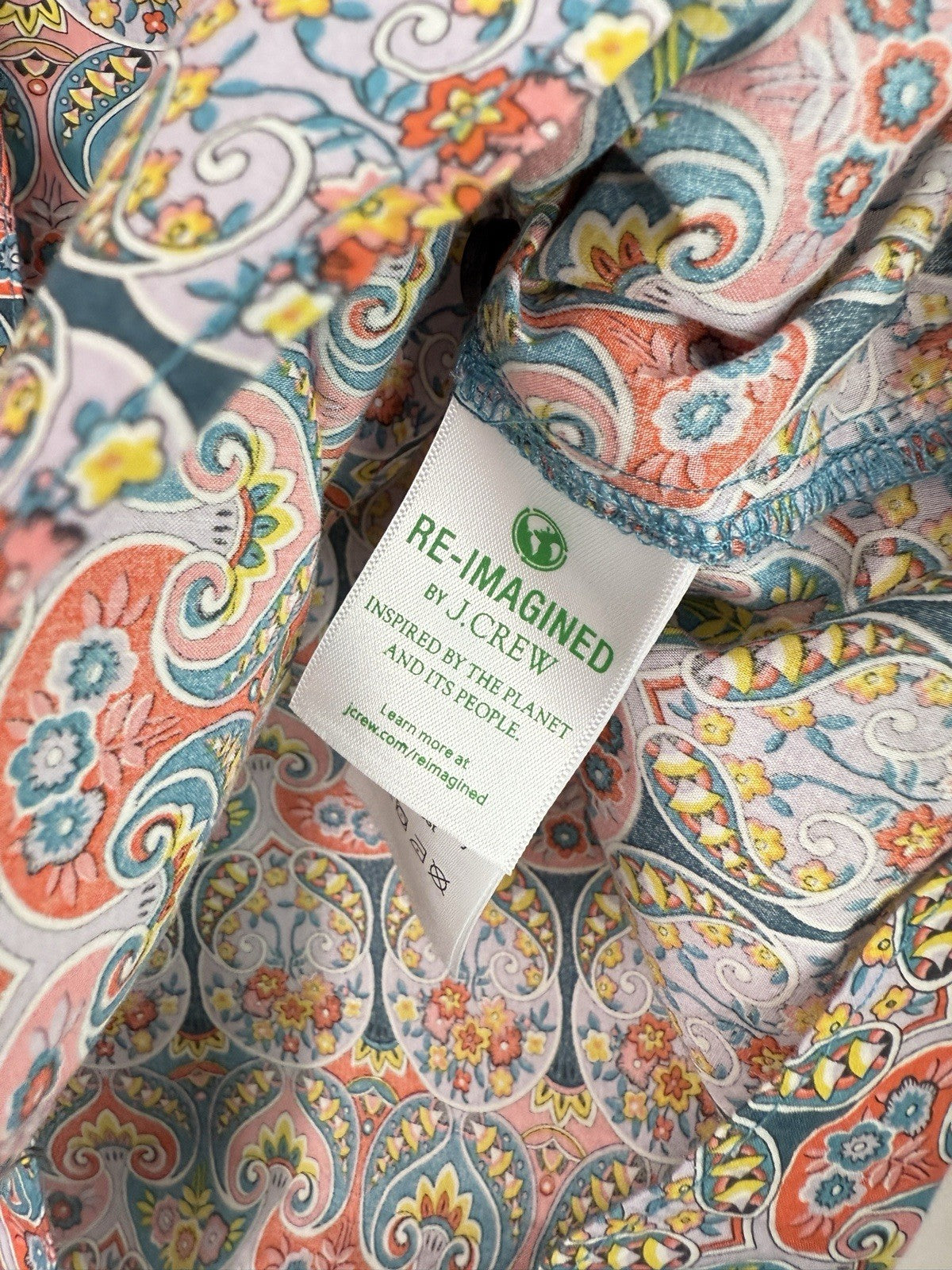 J Crew Liberty Of London Shirt Small Blouse Smocked Cotton Blue Pink Paisley