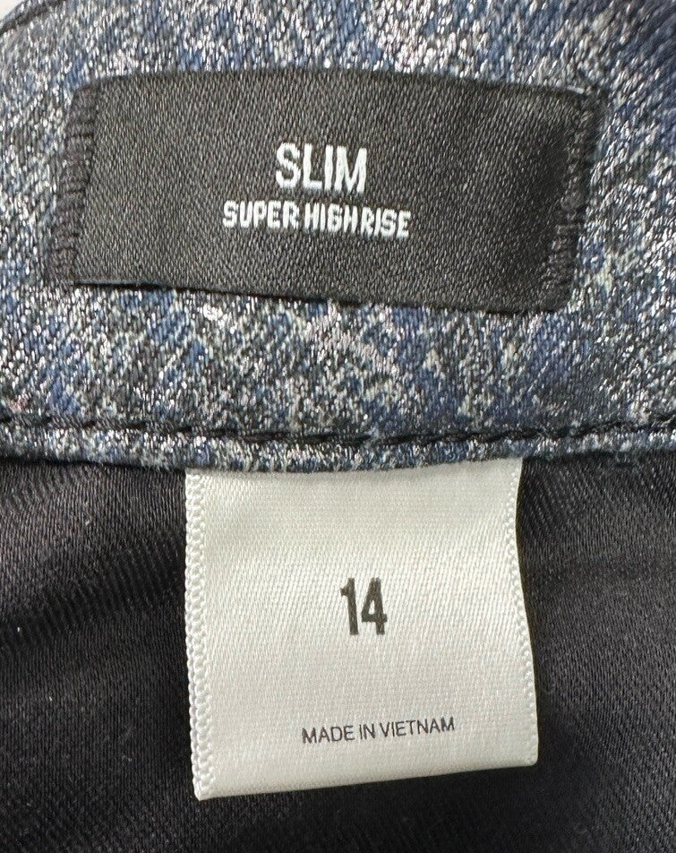 Express Jeans Size 14 Slim Super High Rise Navy Blue Metallic Blue Silver Womens