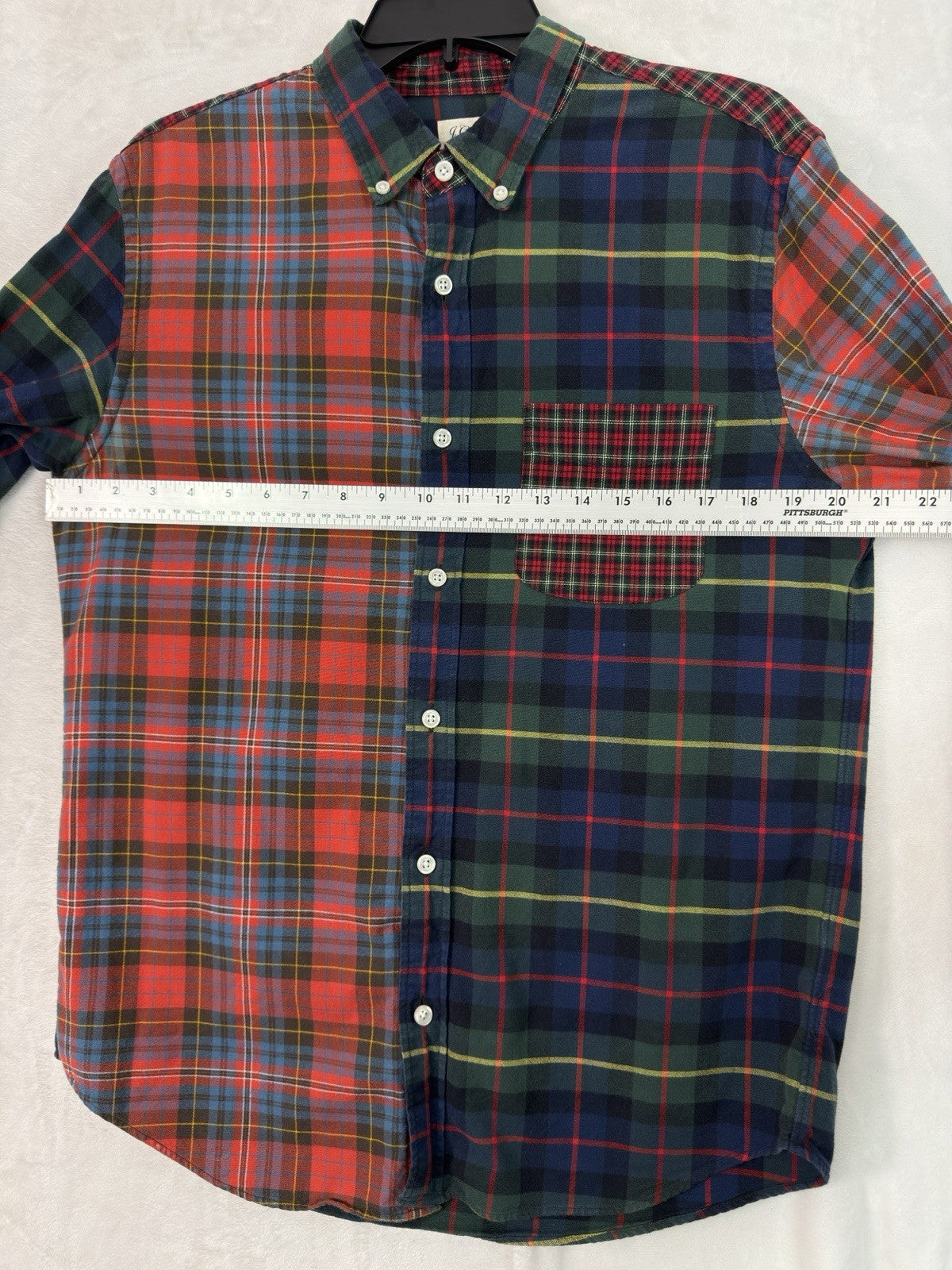 J Crew Flannel Shirt Medium Men’s Red Blue Green Plaid Patchwork Button Down