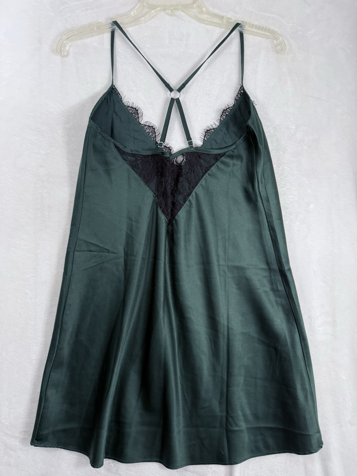 Fredericks Of Hollywood Lingerie Small Chemise Satin Green Black Slip Lace