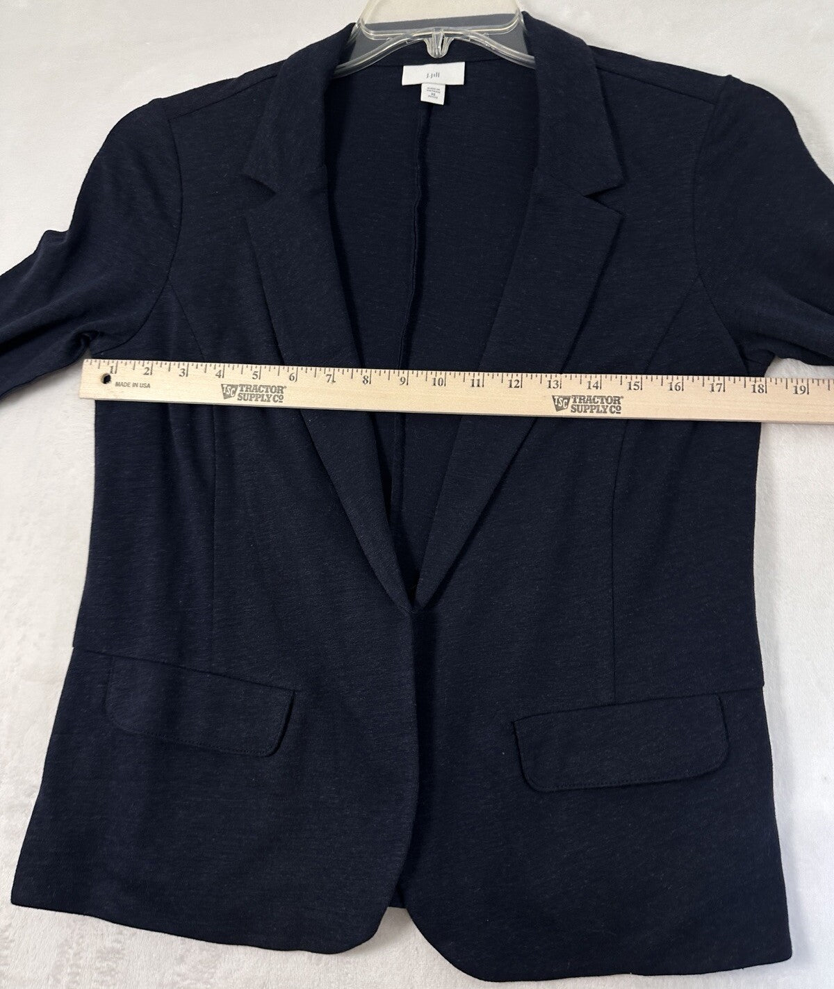 J Jill XS Petite Linen Jacket Navy Blue Open Front Blazer Long Sleeve Womens