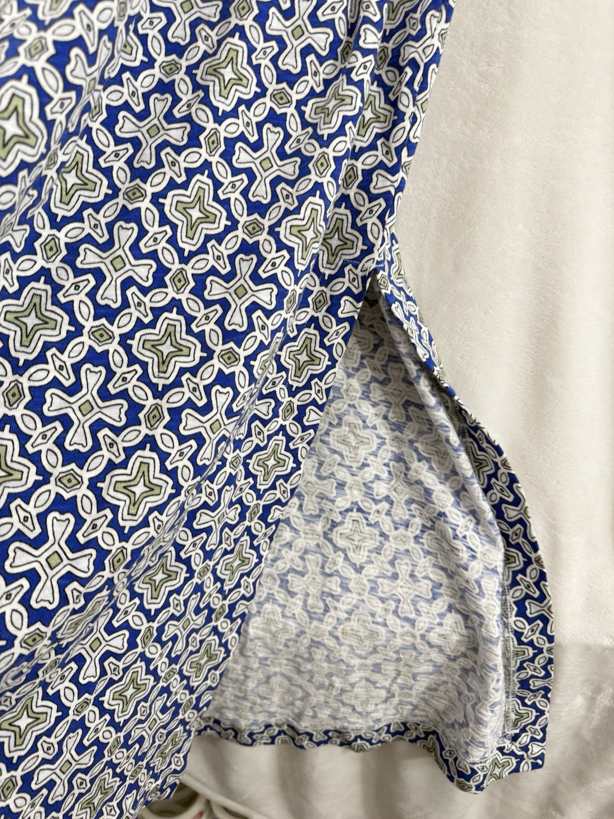 Boden Dress 6 Maxi Sleeveless Blue White Geometric Print 100% Cotton Womens