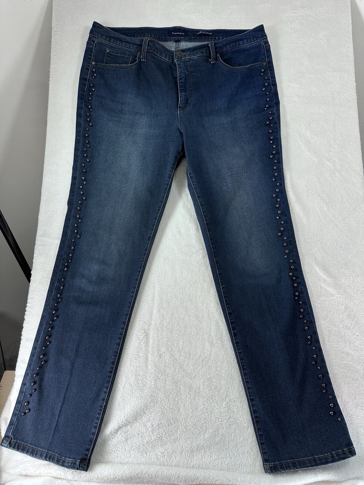 Charter Club Jeans 16 Lexington Straight Leg Faux Pearl Straight Dark Blue