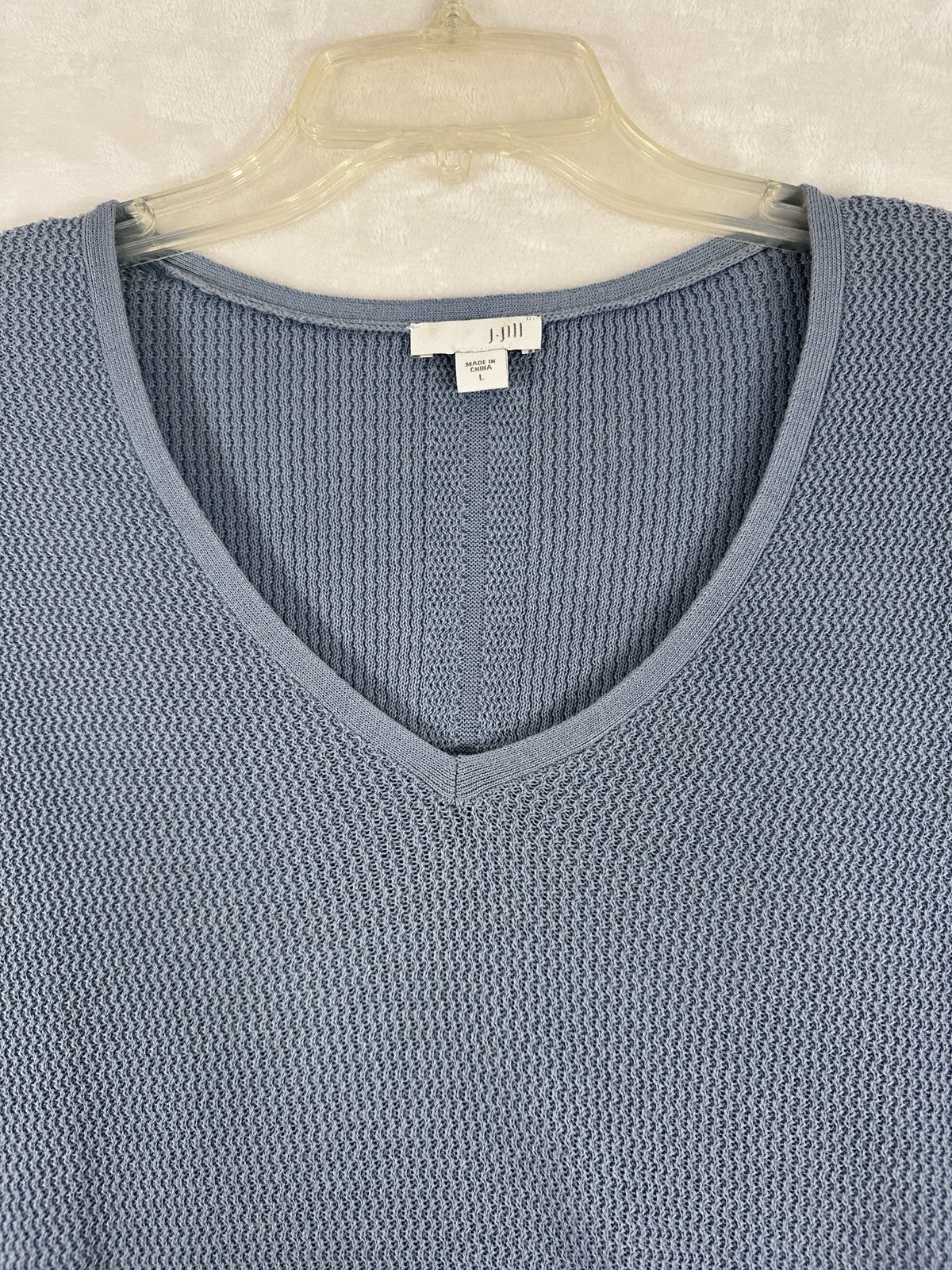J Jill Sweater Large Blue V Neck Lightweight 3/4 Sleeve Womens Cotton Blend