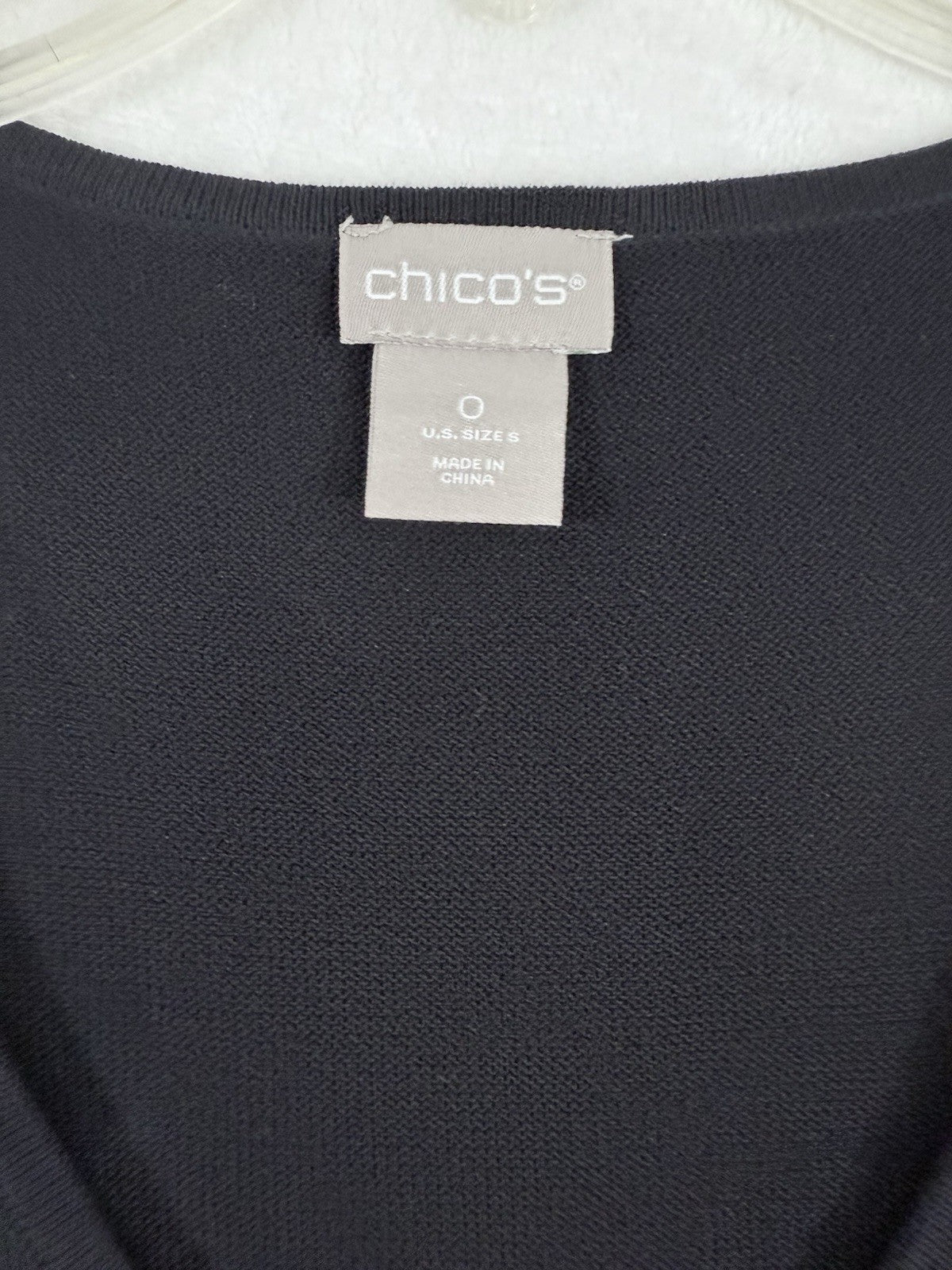 Chicos Size 0 Top Cardigan Sweater Set Womens XS Black Lightweight 3/4 Sleeve