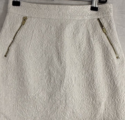 HM Pencil Skirt 4 Womens Lace White Short Cotton Stretch Gold Zippers
