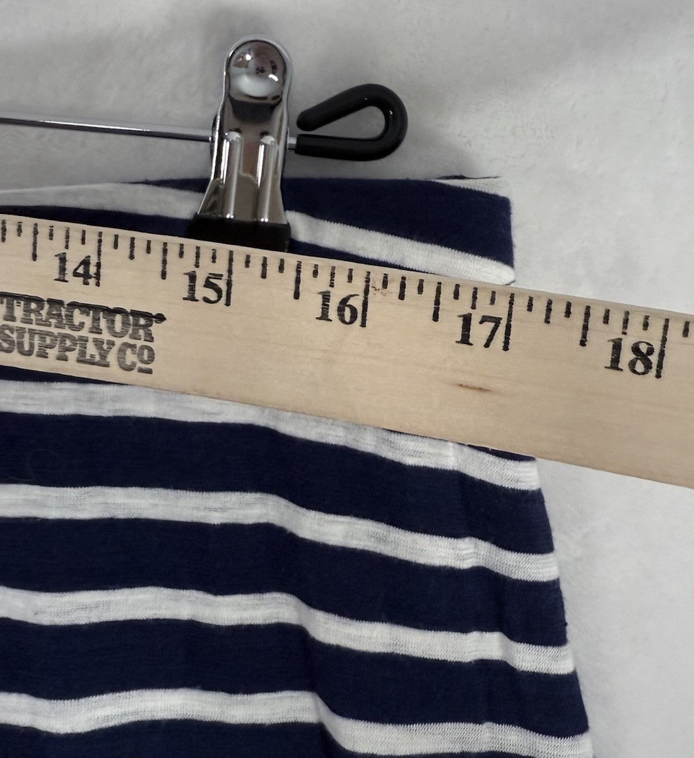 Eileen Fisher Large Midi Skirt Knit Organic Cotton Navy Blue White Striped Women