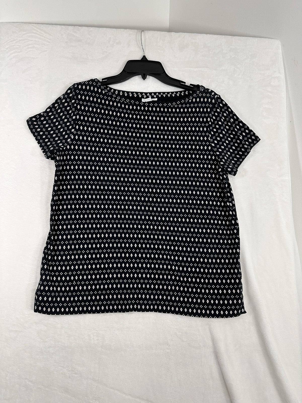 J Jill Top Medium Short Sleeve Black White Print Knit Womens Pima Cotton Stretch