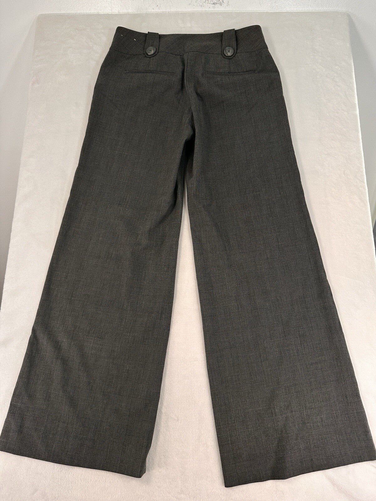 Express Editor Size 4 Dress Pants Gray Windowpane Plaid Big Button Womens