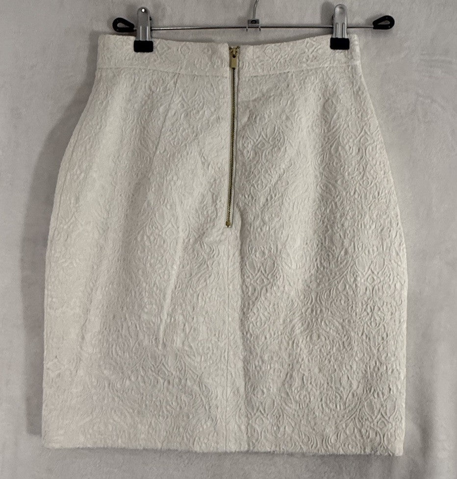 HM Pencil Skirt 4 Womens Lace White Short Cotton Stretch Gold Zippers