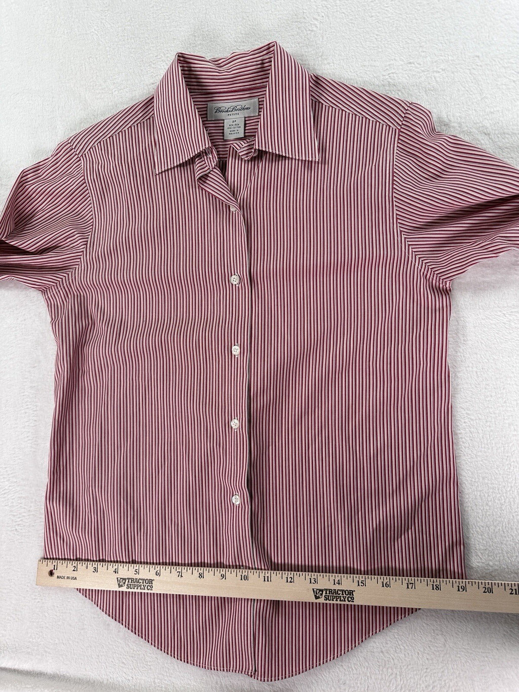 Brooks Brothers Shirt 2 Petite 2P Button Up Non Iron Striped White Red Womens
