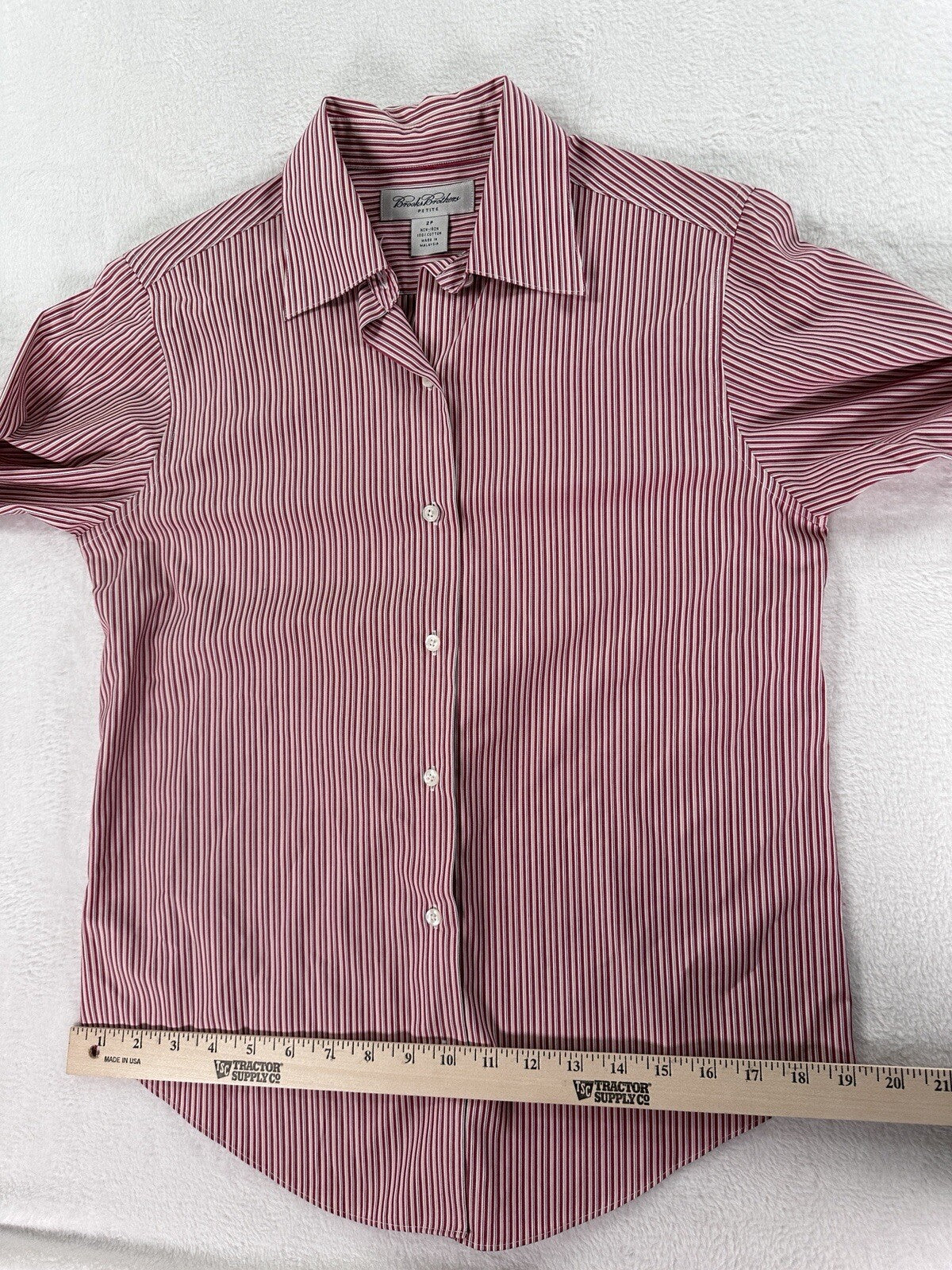 Brooks Brothers Shirt 2 Petite 2P Button Up Non Iron Striped White Red Womens