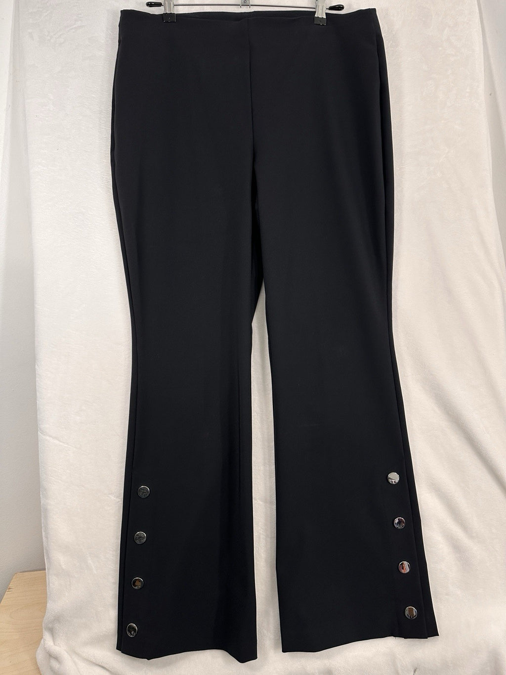 INC International concepts Pants 16 Womens Black Pull On Flare Silver Button