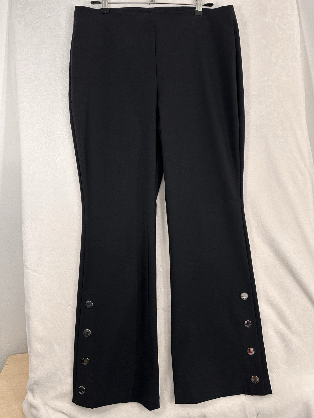 INC International concepts Pants 16 Womens Black Pull On Flare Silver Button
