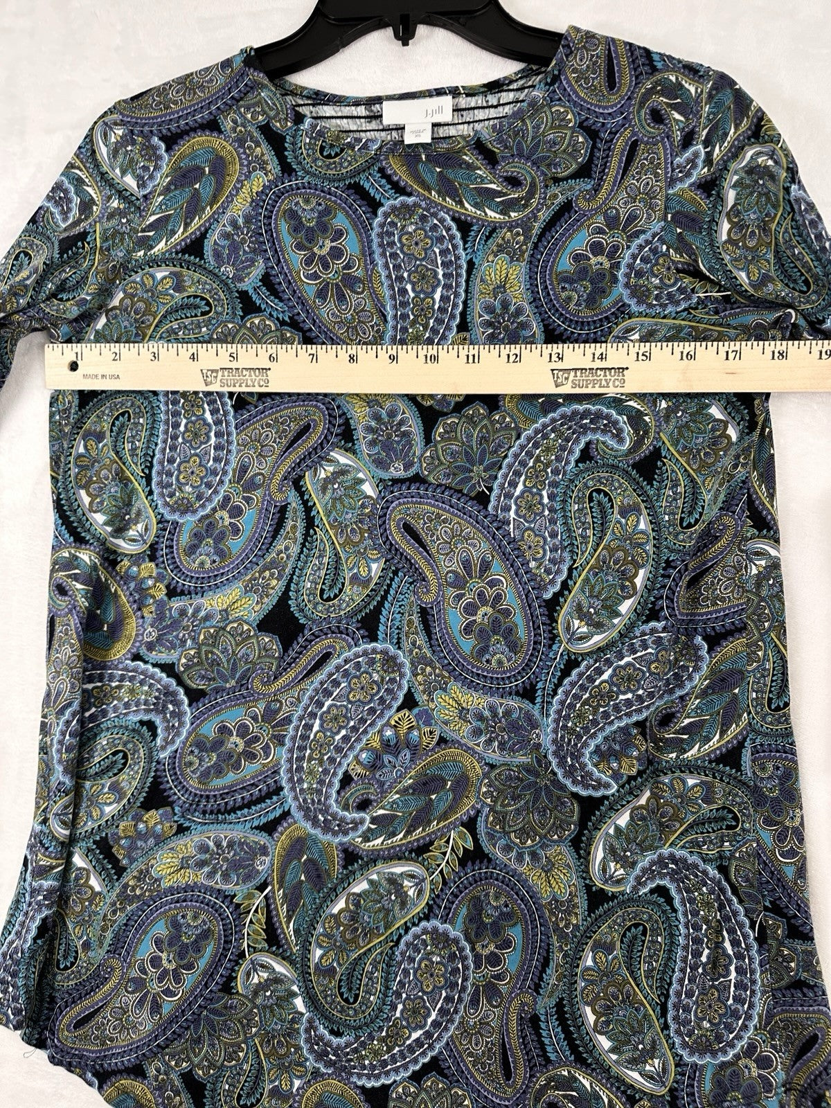 J Jill XS Top Knit Long Sleeve Paisley Blue Green Modal Cotton Womens