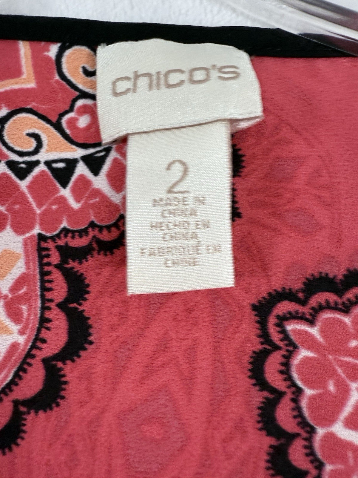 Chicos Size 2 Large Top Cold Shoulder Red Floral Print Blouse Womens