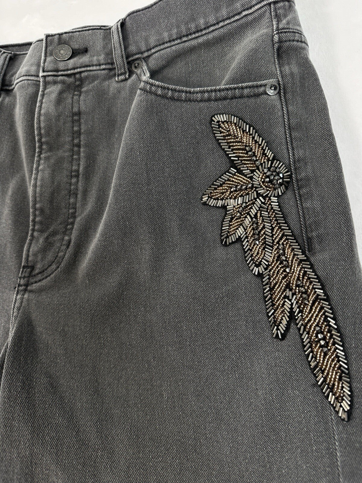 Express jeans Size 10 Slim Super High Rise Gray Embellished Beaded