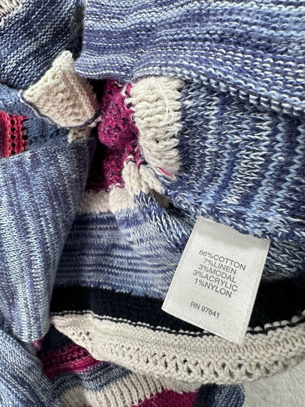 J Jill Large Petite Open Knit Cardigan Sweater Long Blue Linen Cotton Buttons
