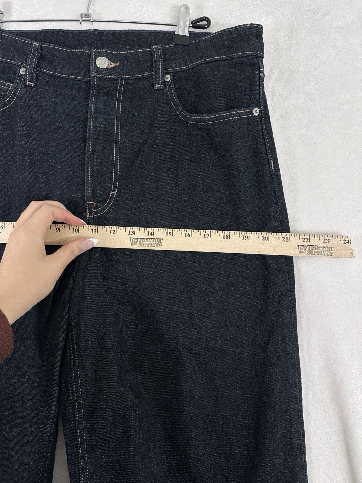 HM Jeans Womens Wide Leg Cropped Size 14 Dark Blue High Waist Regular Fit H&M