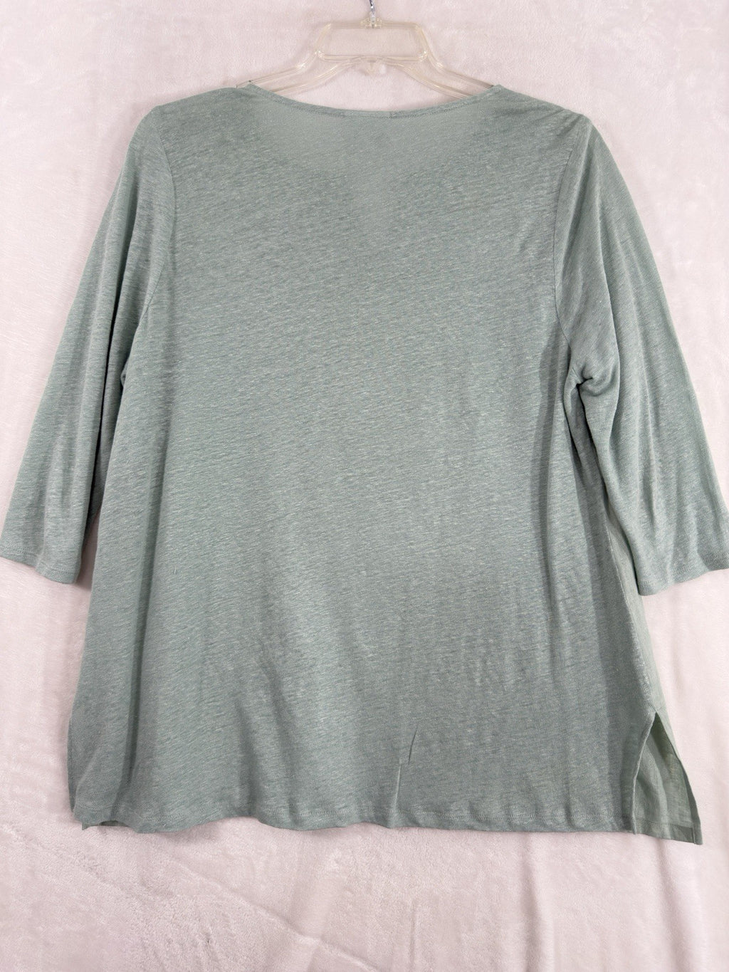 J Jill Love Linen Large Petite Top Tunic Blouse Light Green Knit Sleeves Womens