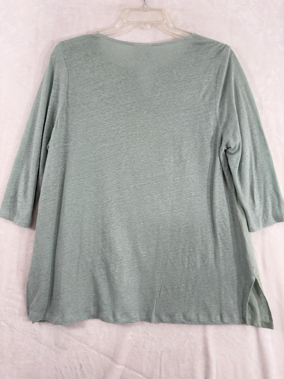 J Jill Love Linen Large Petite Top Tunic Blouse Light Green Knit Sleeves Womens