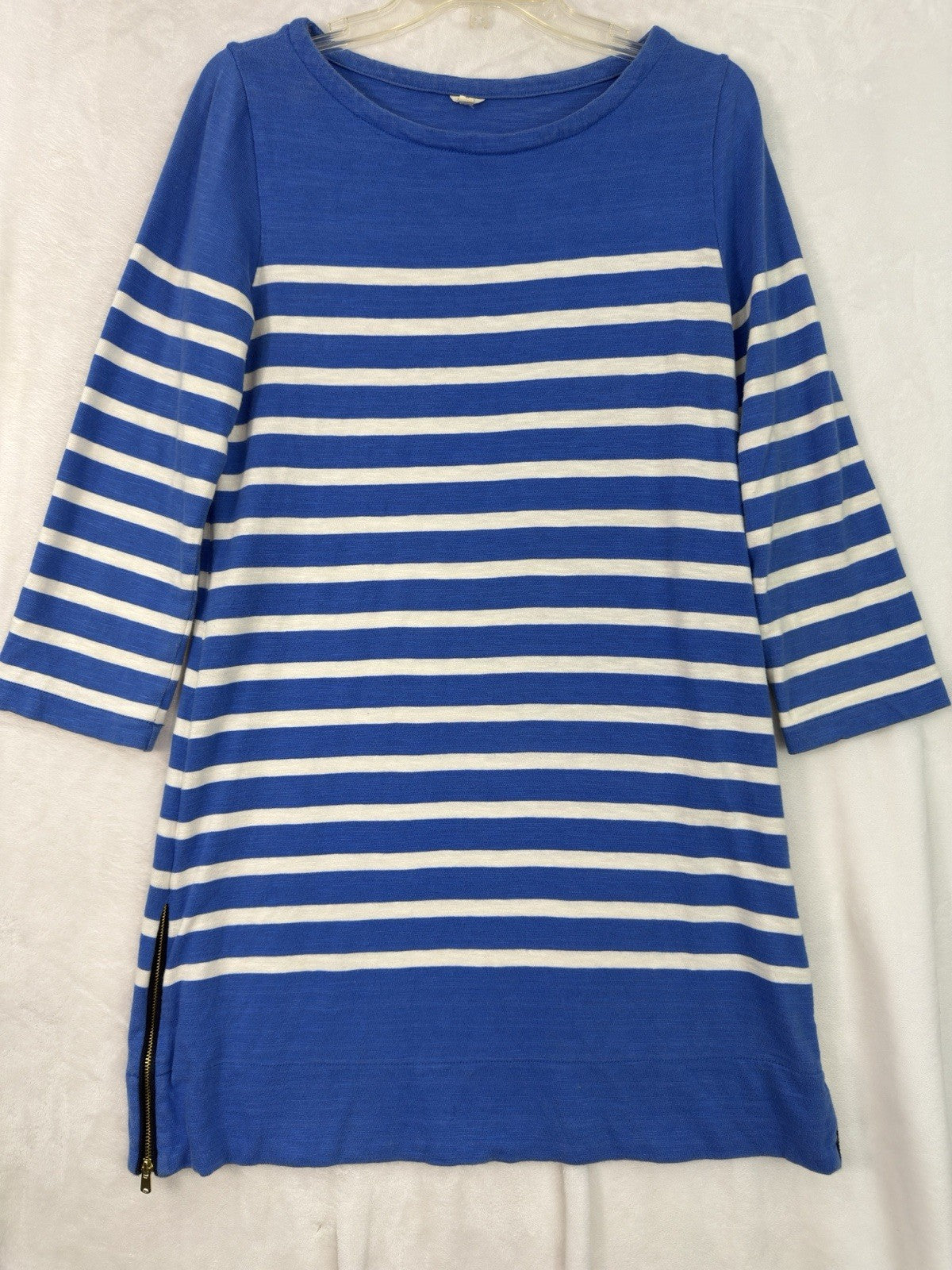 J Crew Dress Small Short Sleeve Blue Striped Cotton Shift 3/4 Sleeve Dress