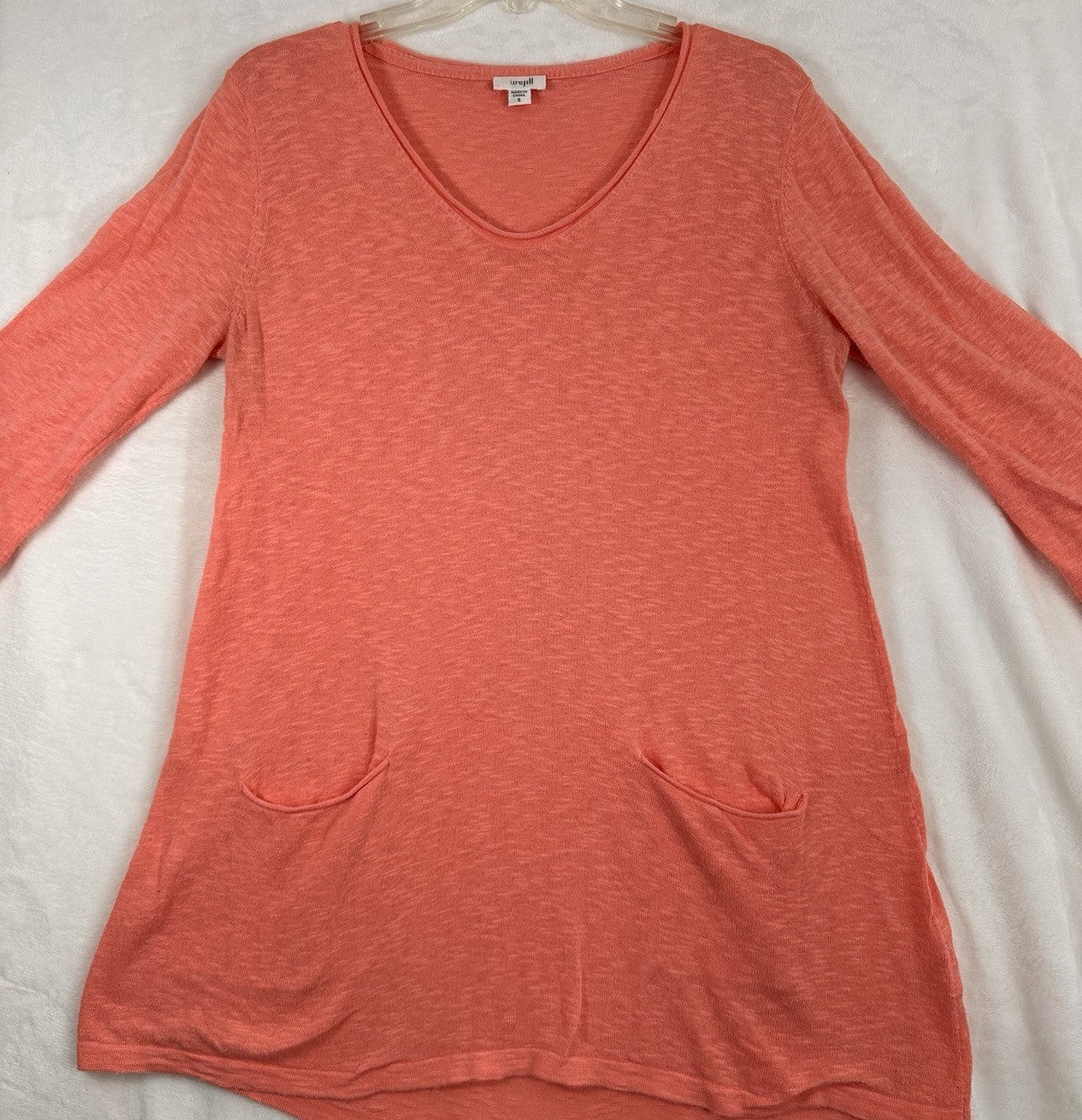 J Jill Linen Blend V Neck Top Small Long Sleeve Pink Womens Tops Top 2 Pockets