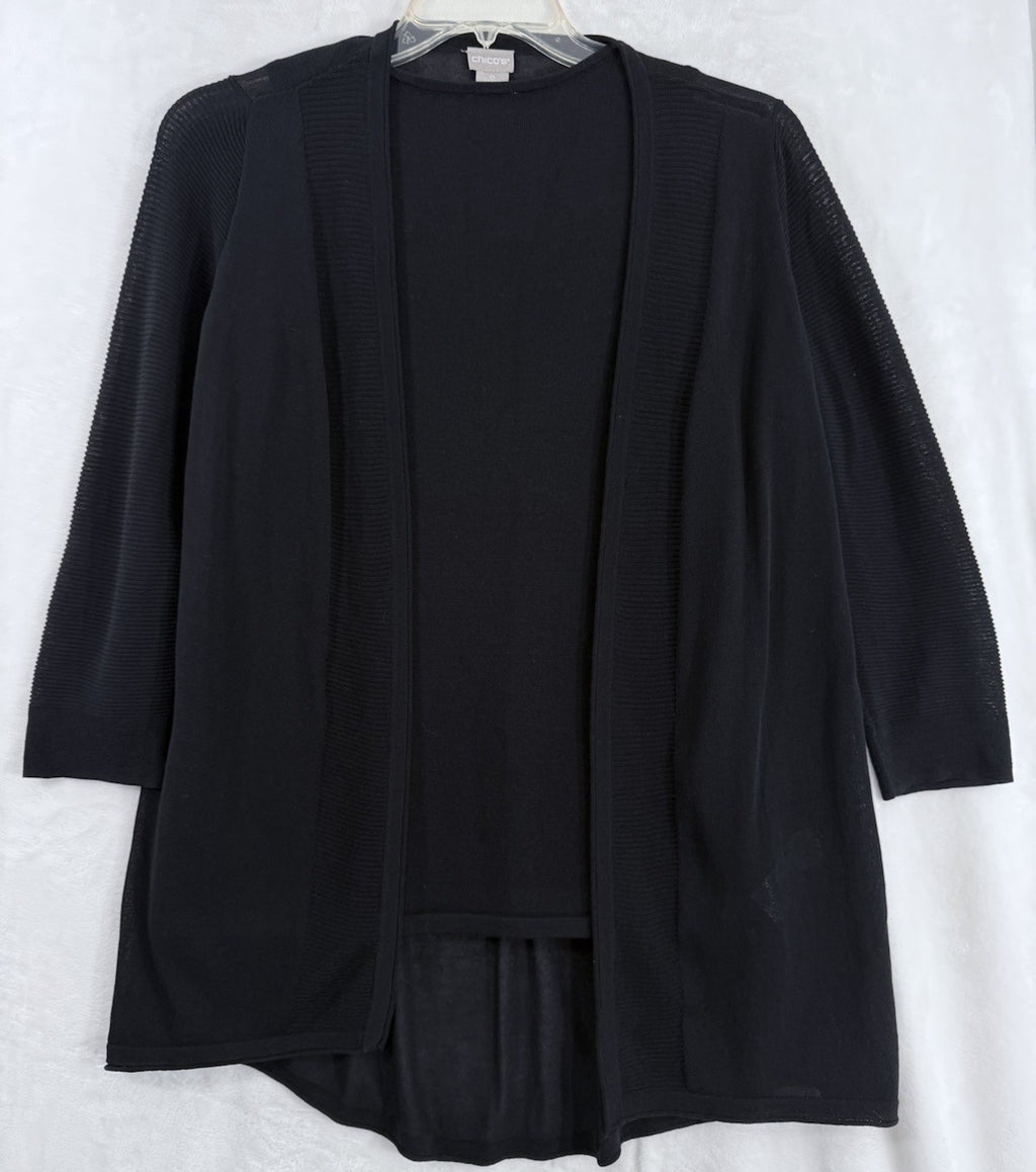 Chicos Size 0 Top Cardigan Sweater Set Womens XS Black Lightweight 3/4 Sleeve