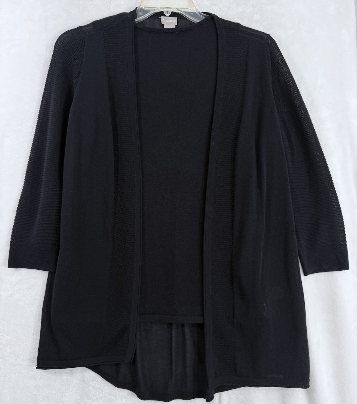Chicos Size 0 Top Cardigan Sweater Set Womens XS Black Lightweight 3/4 Sleeve