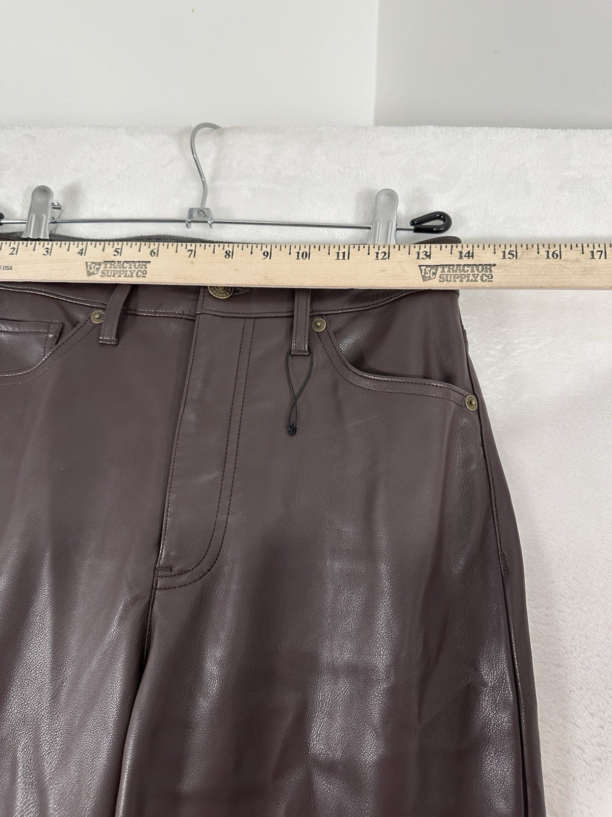 Express Faux Leather Pants 6 Brown Super High Rise Modern Straight Leg Womens