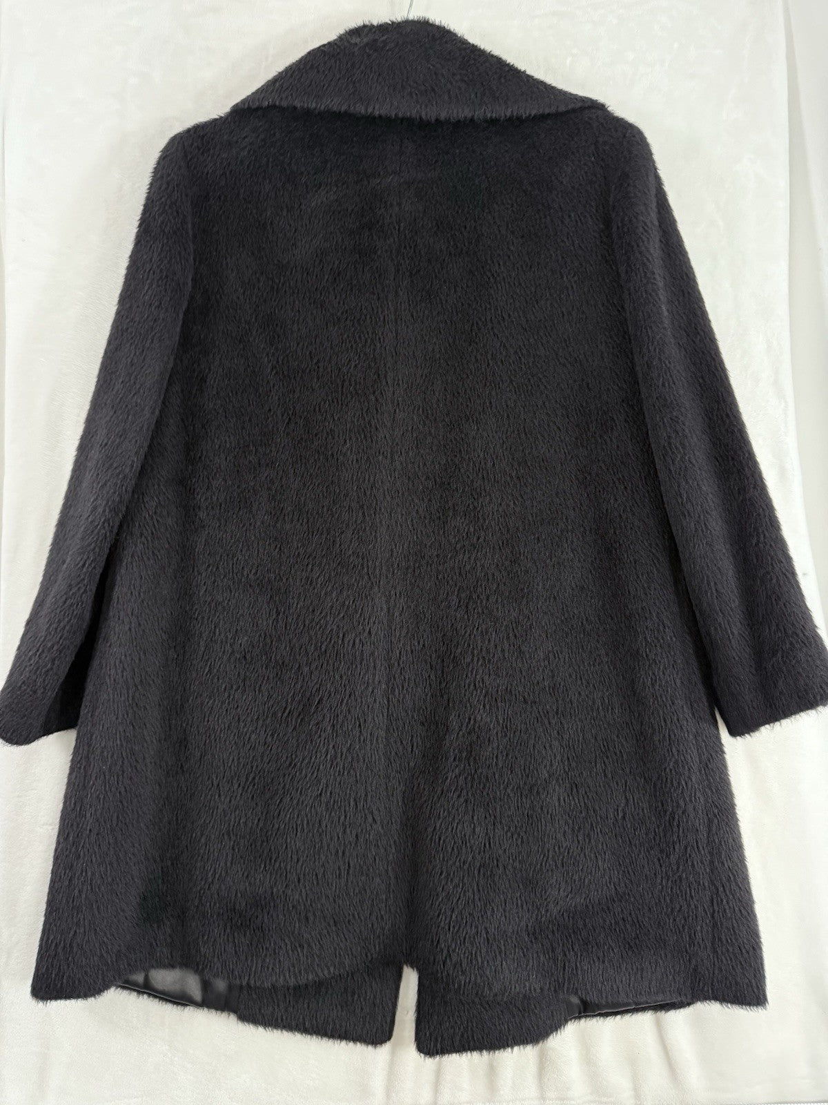 Eileen Fisher Medium Black Suri Alpaca High Collar Longline Long Coat Jacket