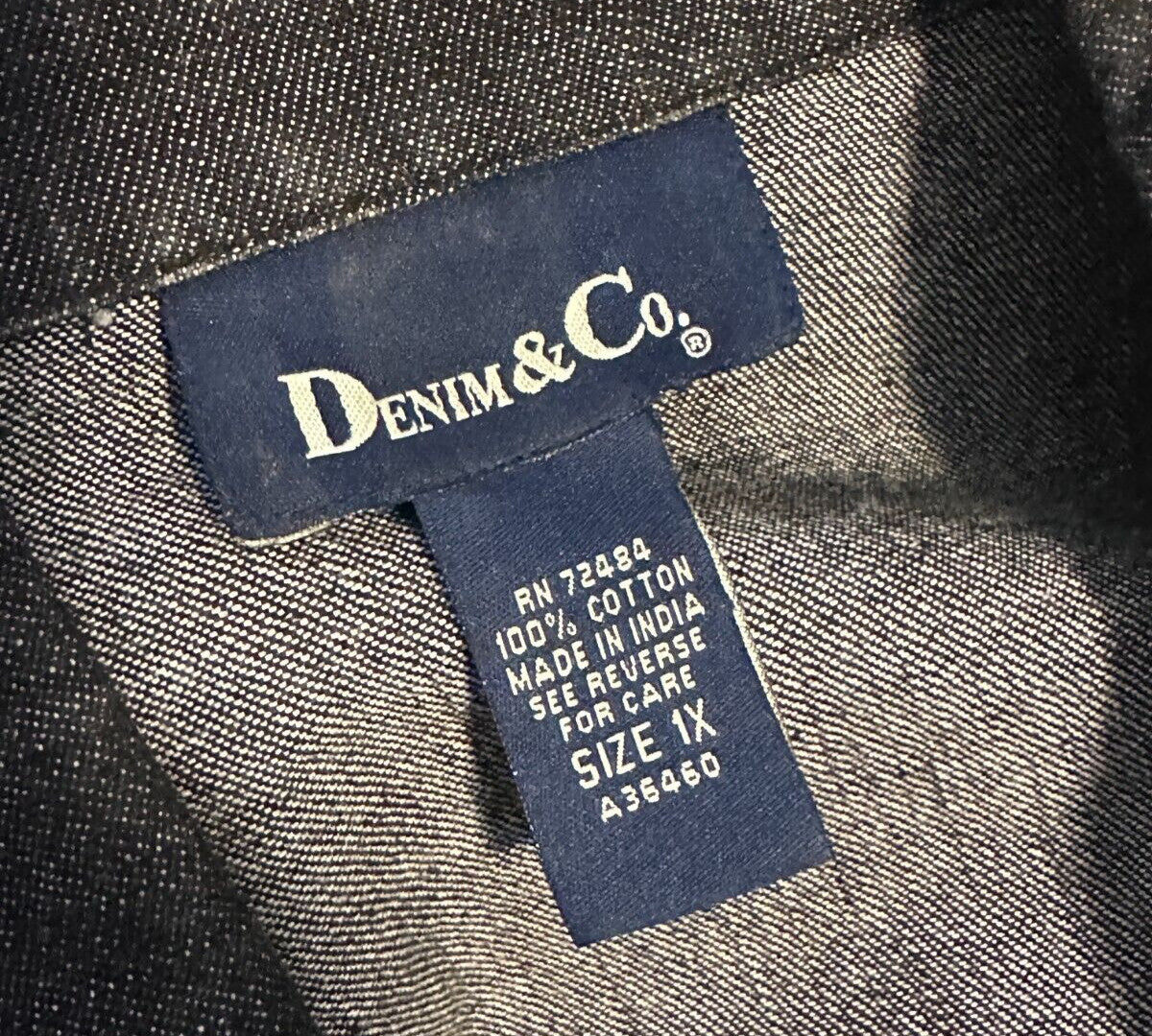 Denim & Co. Women's 1x Dark Jean Jacket Embroidered Trim Collar Plus Size EXC