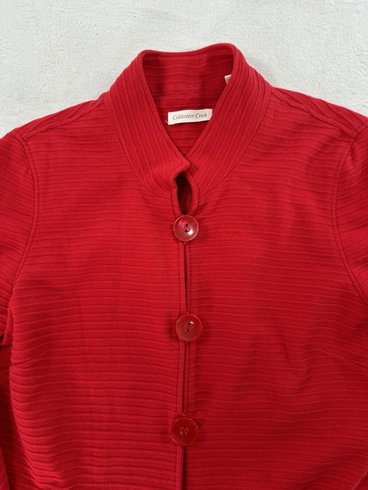 Coldwater Creek Jacket Large Red Cotton Stretch Big Buttons Mandarin Collar