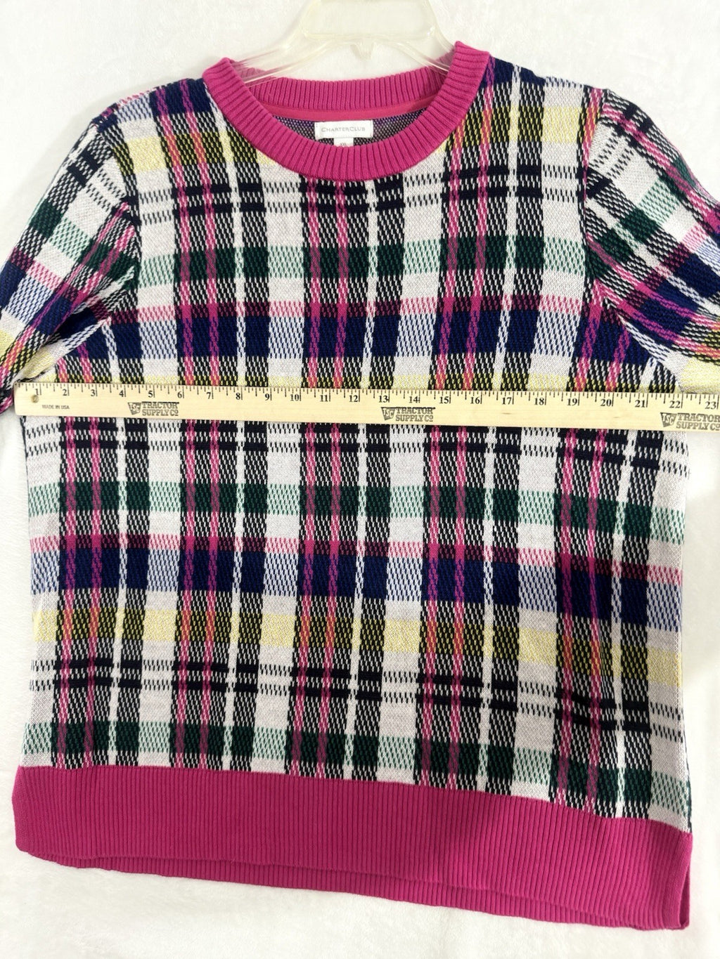 Charter Club XXL Pink Plaid Sweater Crew Neck Womens