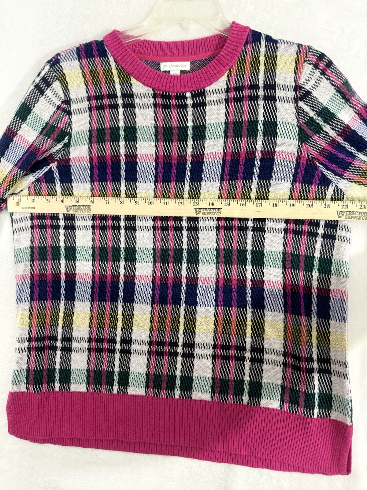 Charter Club XXL Pink Plaid Sweater Crew Neck Womens