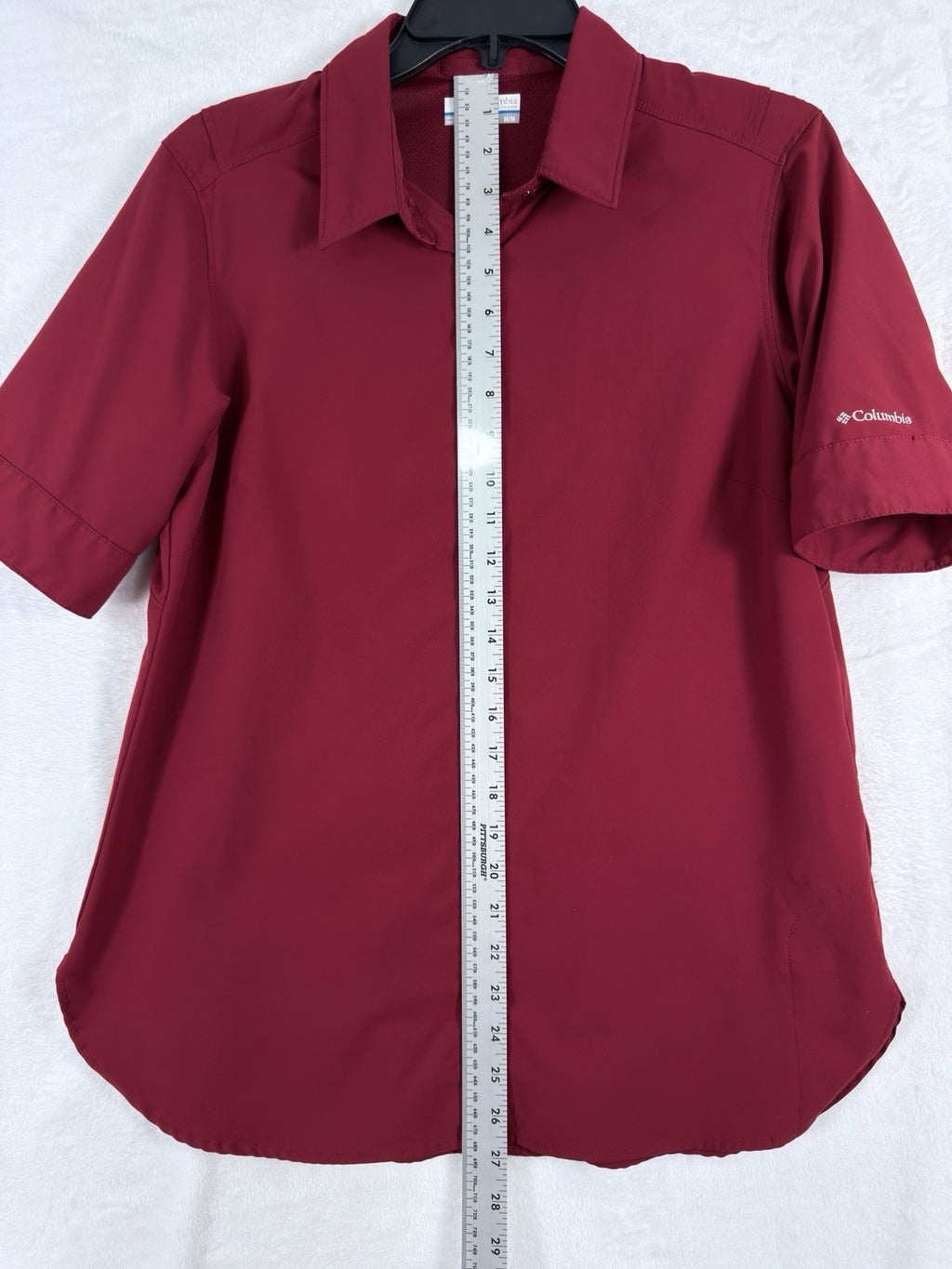 Columbia Omni Shade Shirt Womens Medium Red Short Sleeve Button Up Top