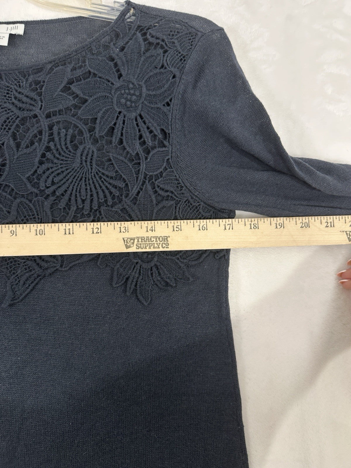 J Jill Sweater Small Blue Sweater Lightweight 3/4 Sleeve Floral Cotton Womens