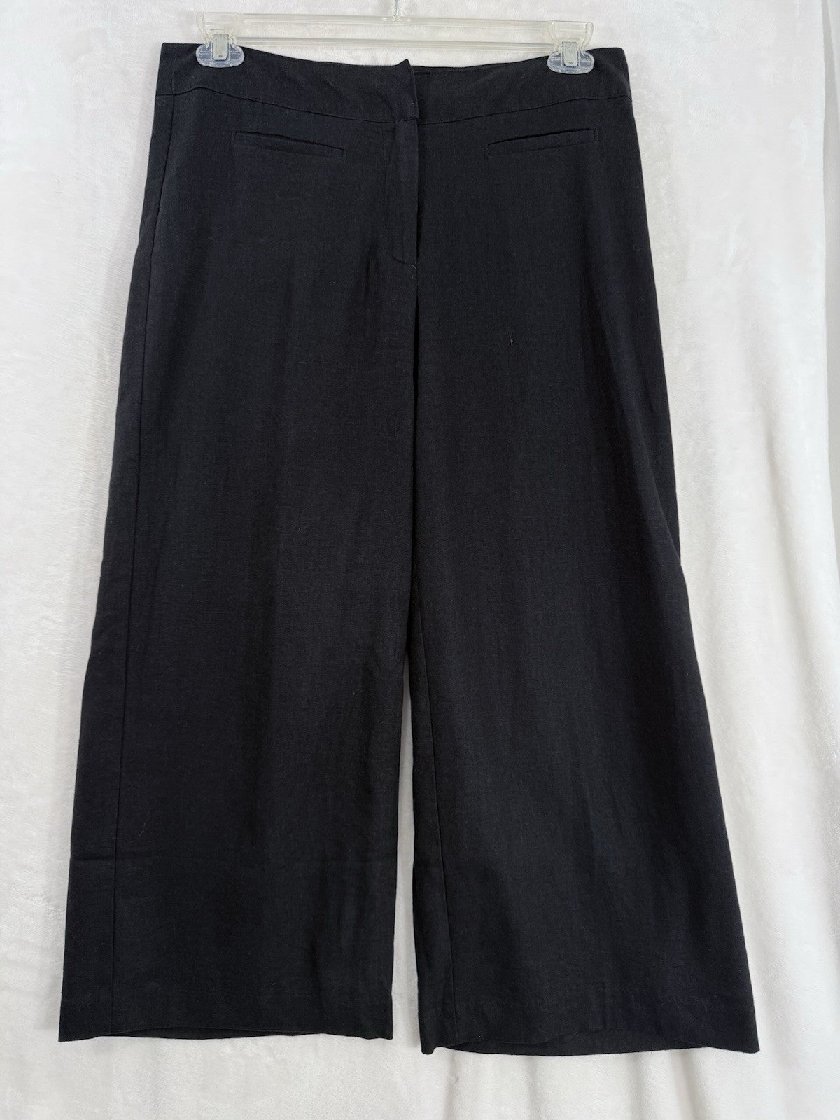 Chadwick’s Of Boston Size 10 Black Linen Blend Wide Leg Crop Pants Womens Lined