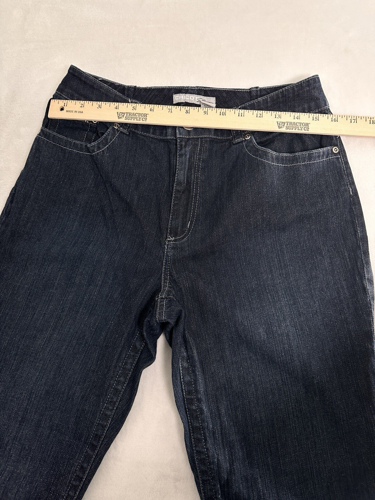 Chicos Size 2 Platinum Jeans Crop Dark Blue Rhinestones Embellished Womens 12
