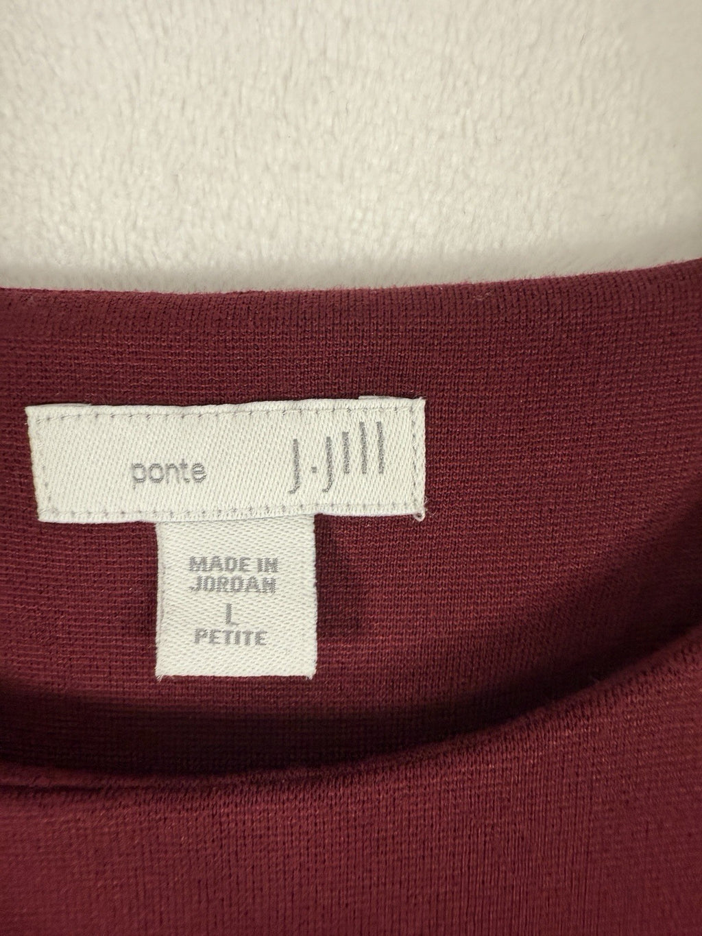 J Jill Dress Large Petite Sleeveless Ponte Burgundy Red Knit Knee Length Sheath
