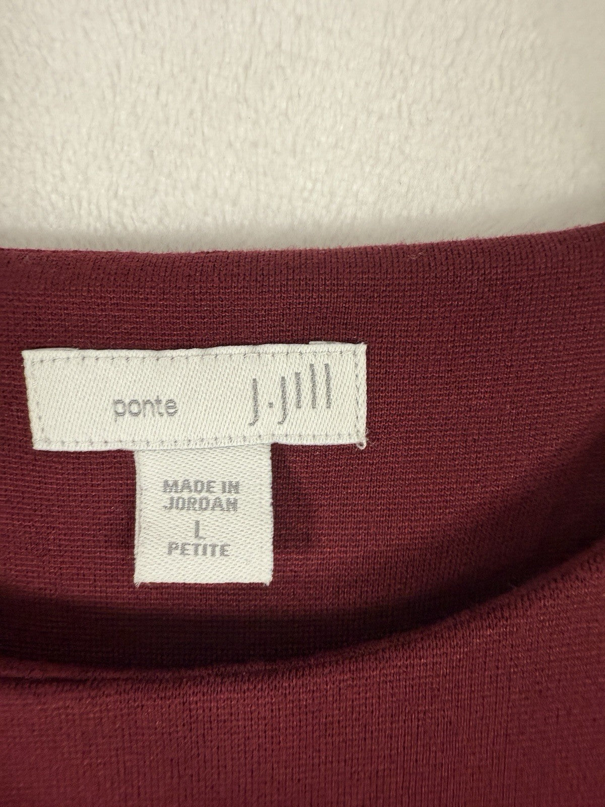 J Jill Dress Large Petite Sleeveless Ponte Burgundy Red Knit Knee Length Sheath