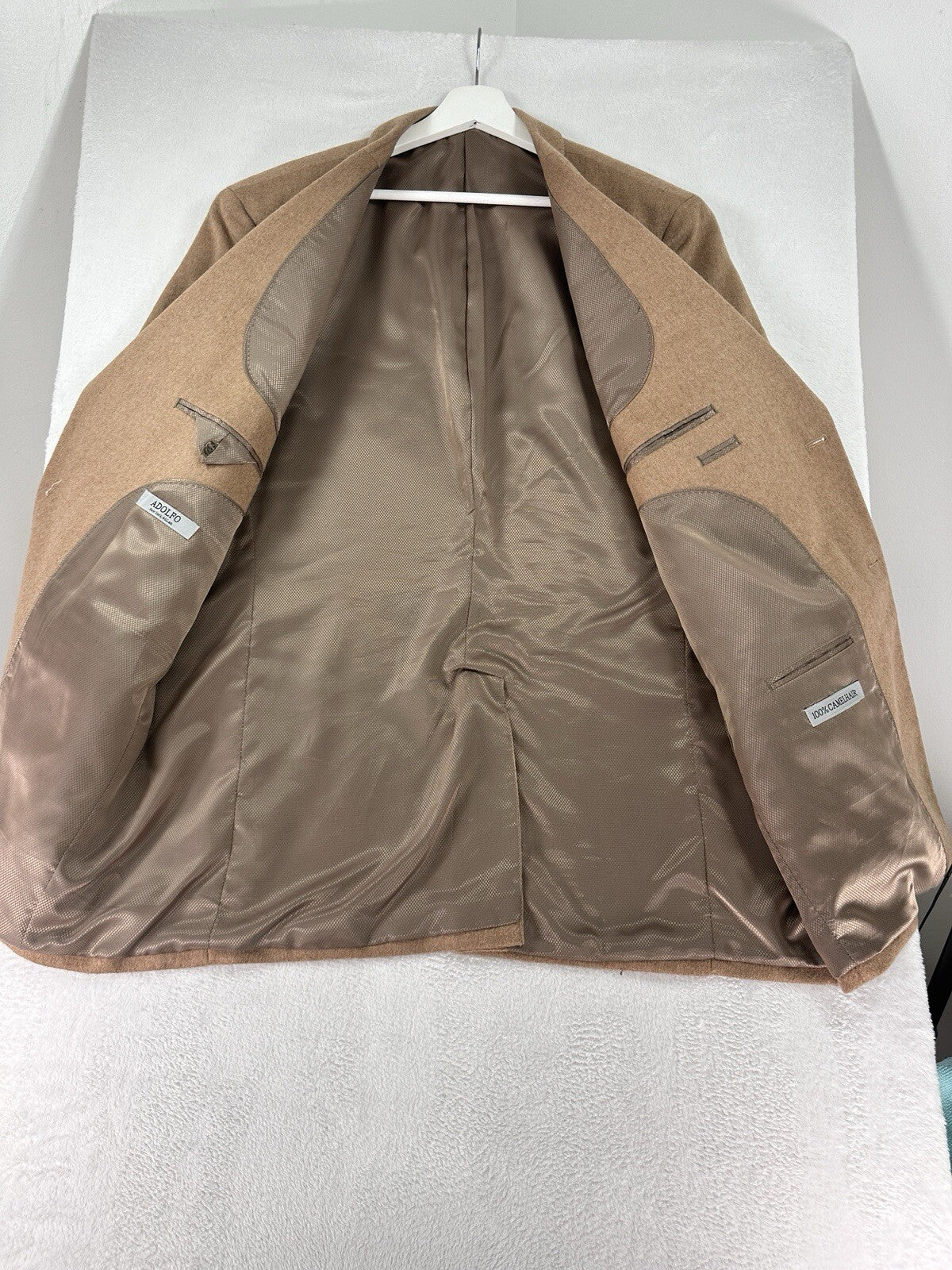 Adolfo 100% Camel Hair Blazer 46L Long Mens Suit Jacket Single Breasted 2 Button