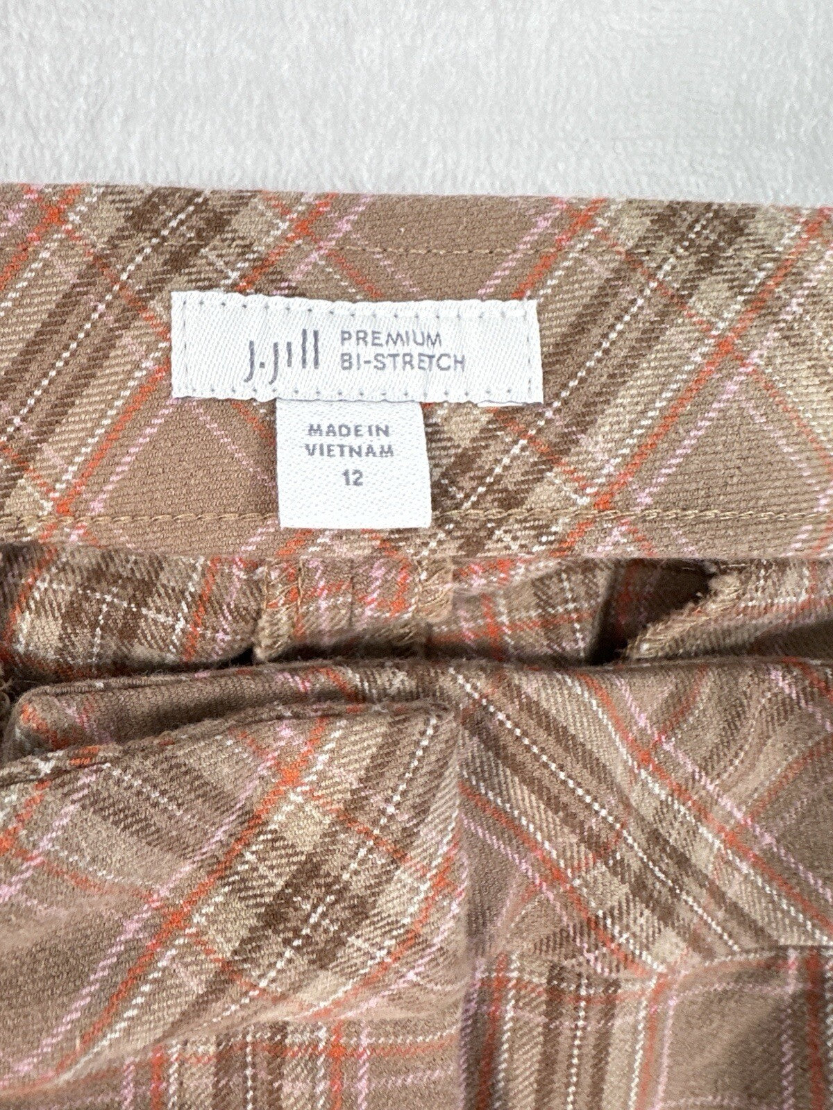 J Jill Premium Bi Stretch Pants Size 12 Tan Brown Womens Plaid