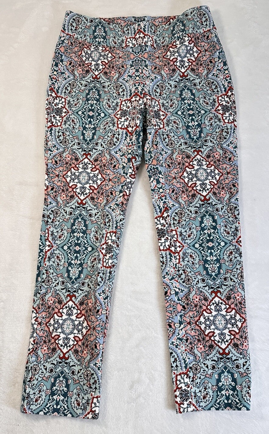 Chicos So Slimming Pants Size 00P US 2P 2 Petite Brigitte Medallion Blue Pink