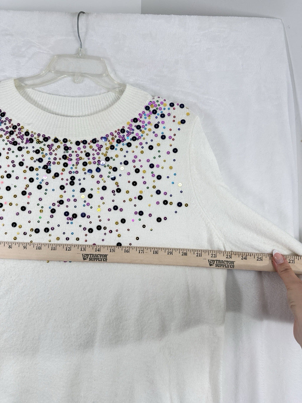 Charter Club XXL Sweater Women White Embellished Pearls Mock Neck