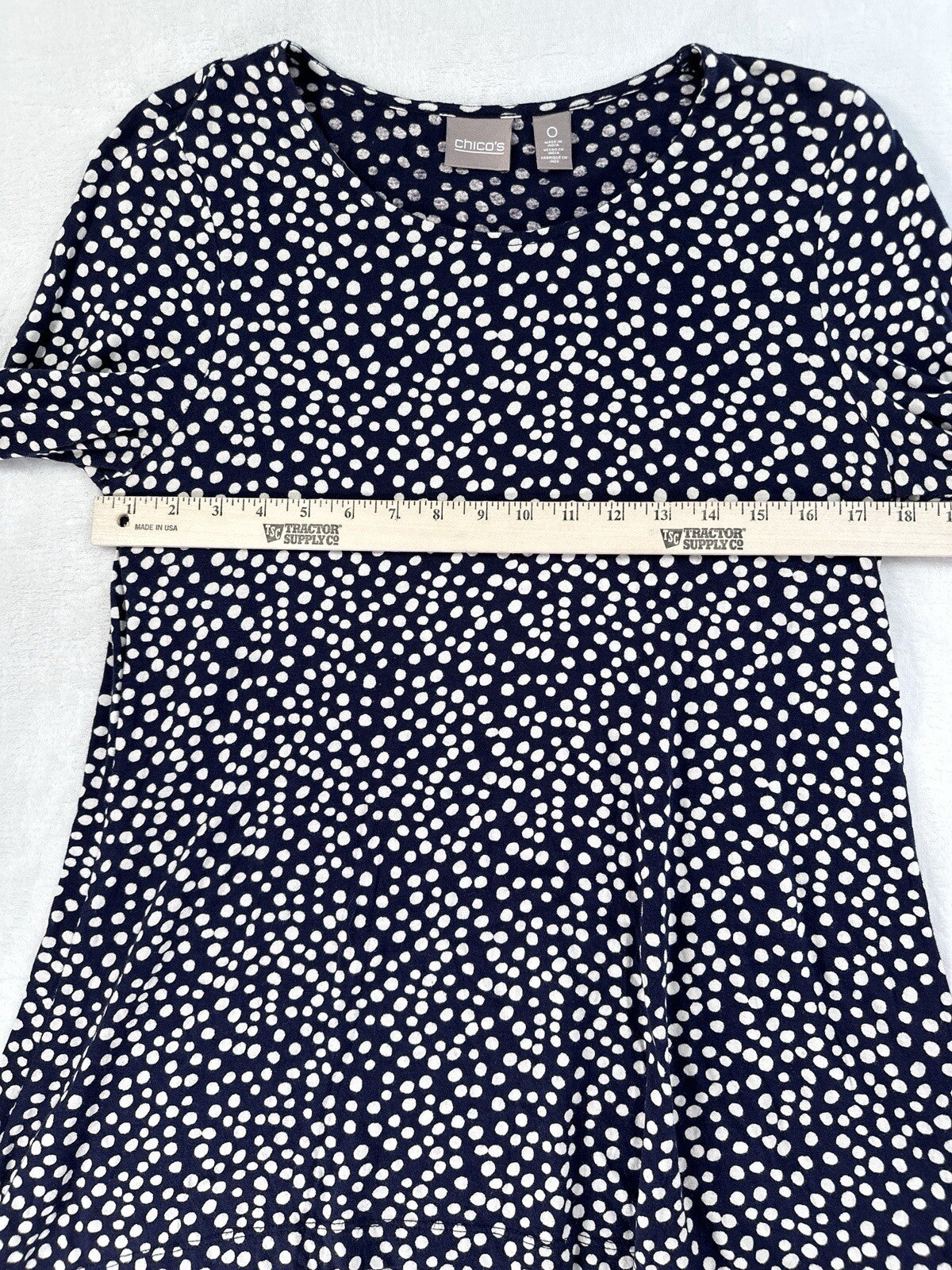 Chicos Size 0 Top Long Sleeve Blue White Polka Dots Womens Knit Modal Cotton
