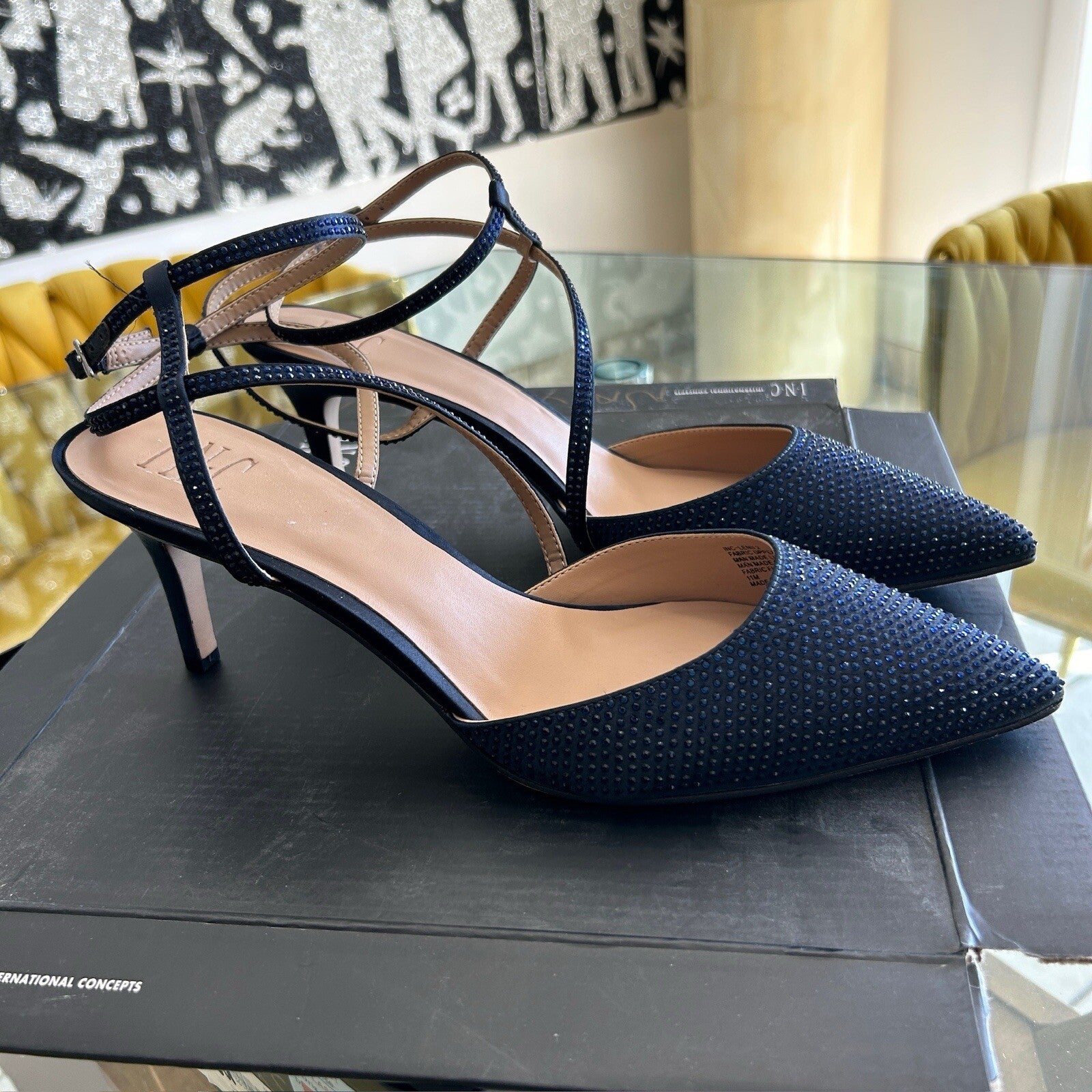 Inc International Concepts 11 Women LENII2 Blue Sequin Sling Back Toe Heels Pump