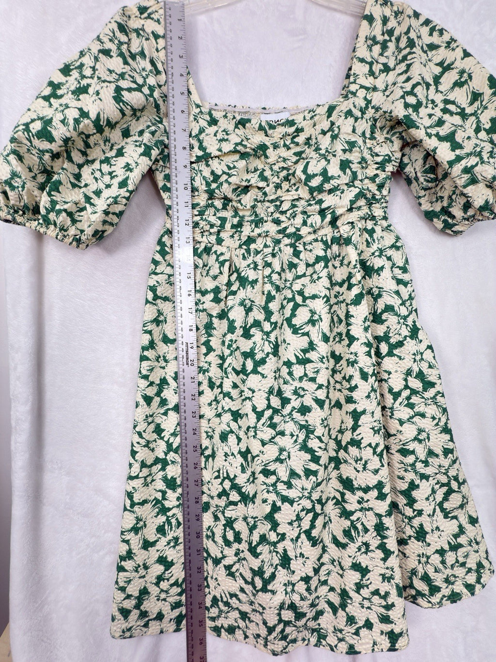 FRNCH Dress Small Met Green Floral Short Smocked Boho Cotton Womens