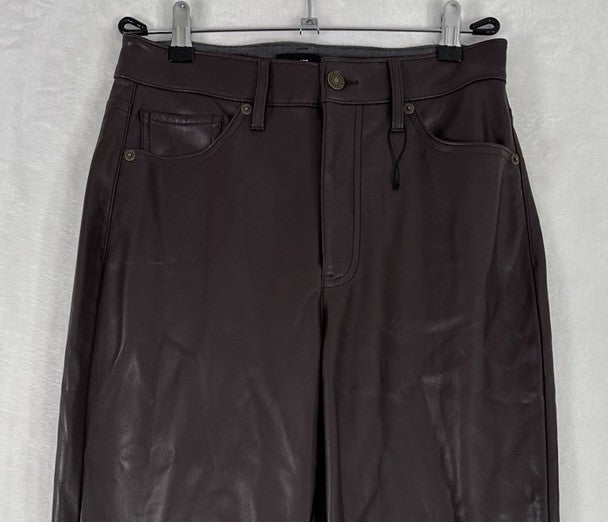 Express Faux Leather Pants 6 Brown Super High Rise Modern Straight Leg Womens
